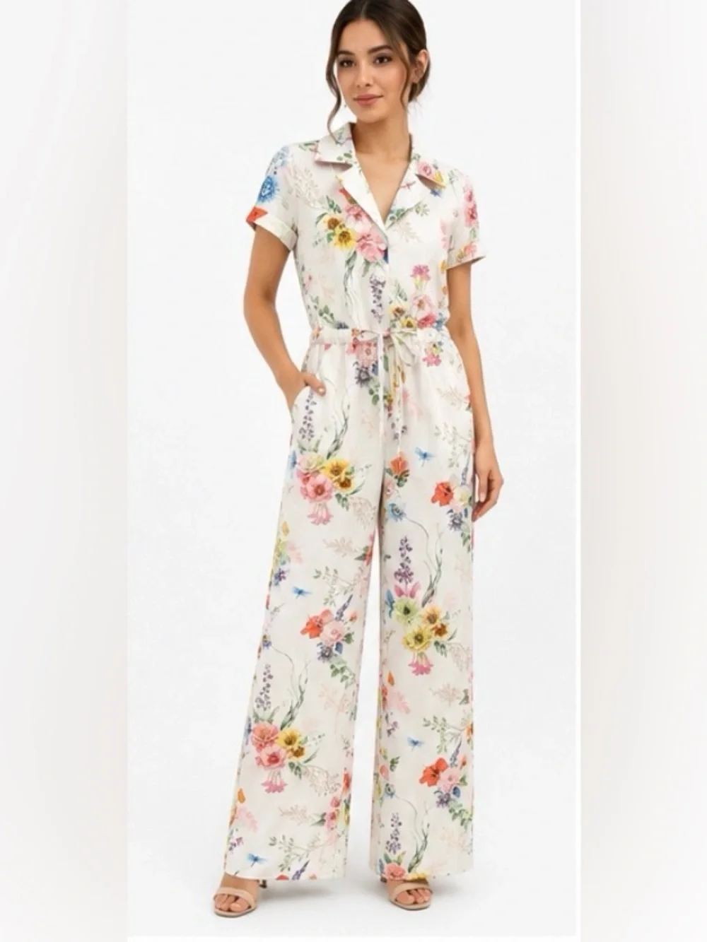 Endless Moon NWT Floral Wide Leg Resort Jumpsuit Size M